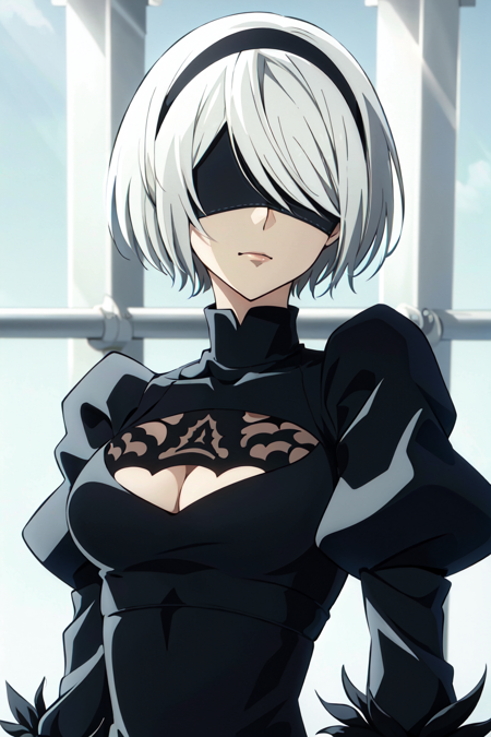 3978522908-420976075-nier anime style, yorha no. 2 type b,  1girl, blindfold, solo, white hair, breasts,  cleavage cutout, short hair, black blindfol.png